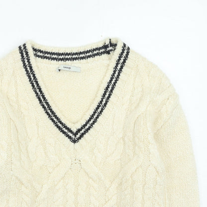 George Womens Beige V-Neck Acrylic Pullover Jumper Size S