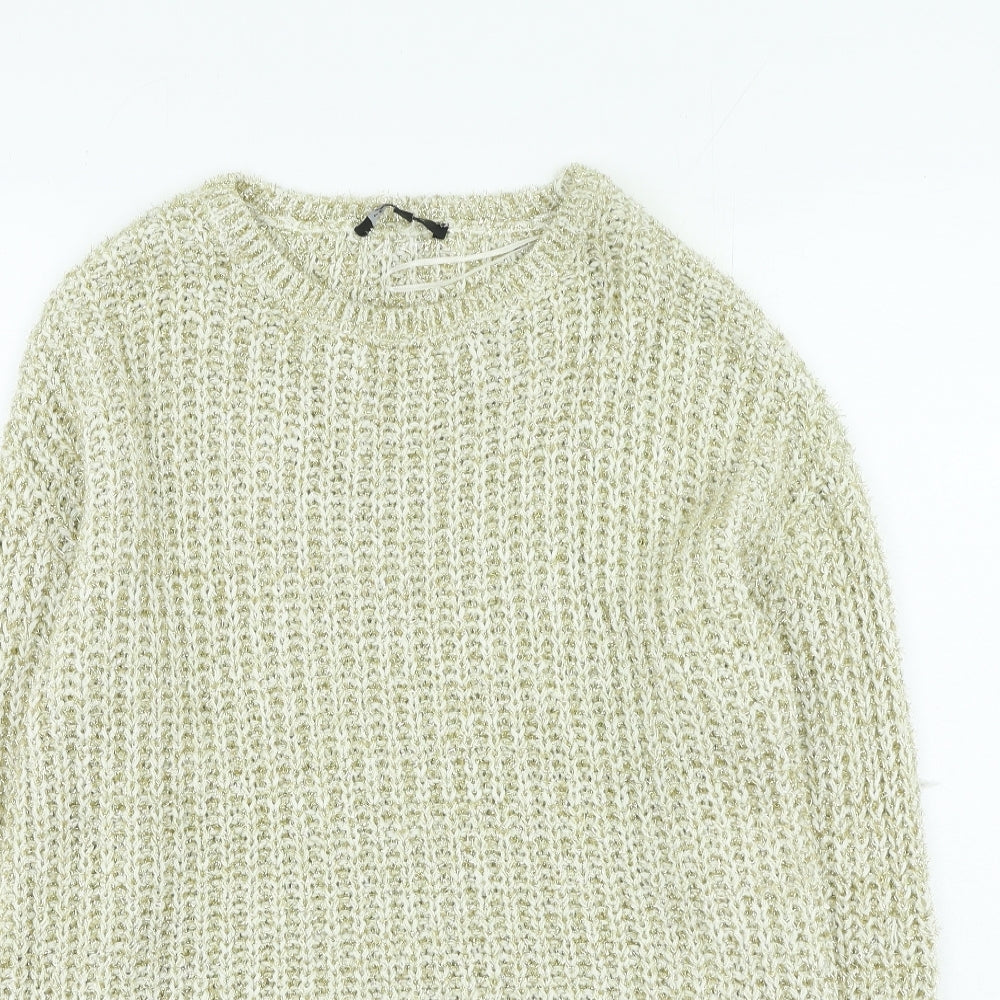 Womens UK Size S peacoks Gold Pullover Jumper