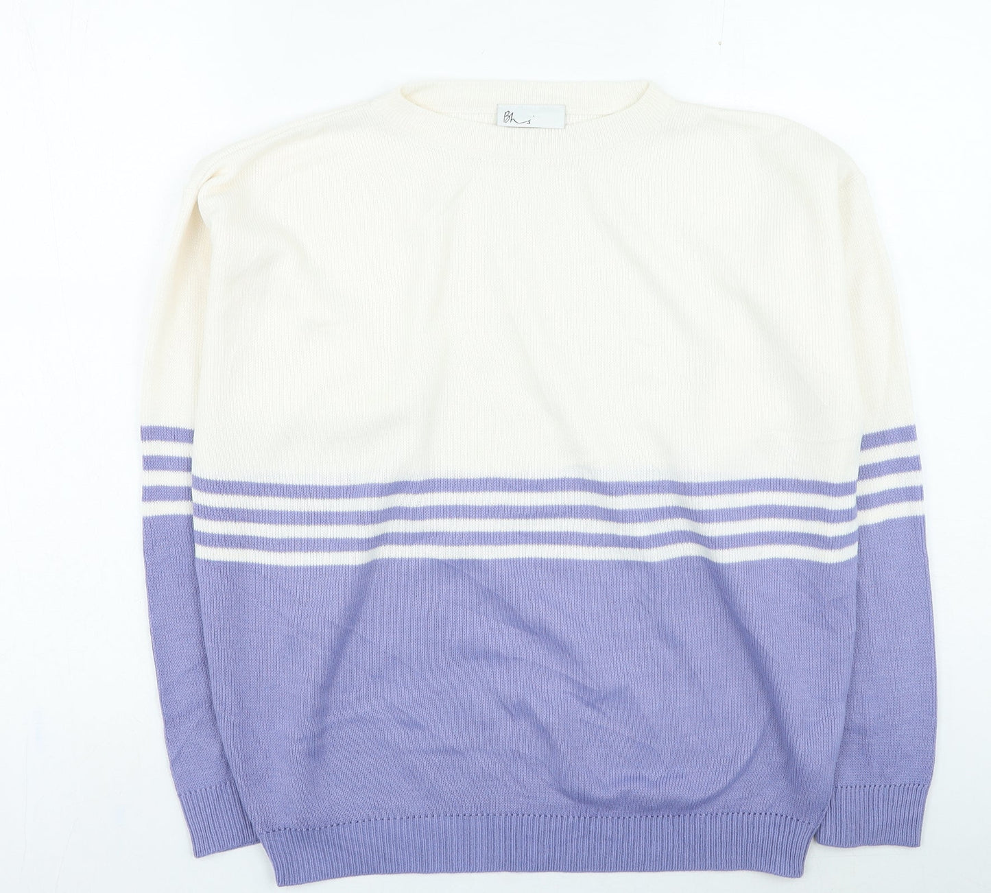 BHS Womens Purple Round Neck Striped Acrylic Pullover Jumper Size 10