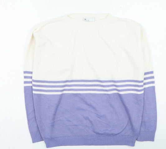 BHS Womens Purple Round Neck Striped Acrylic Pullover Jumper Size 10