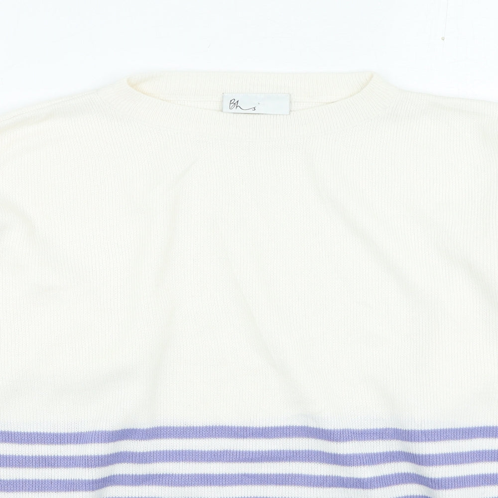 BHS Womens Purple Round Neck Striped Acrylic Pullover Jumper Size 10