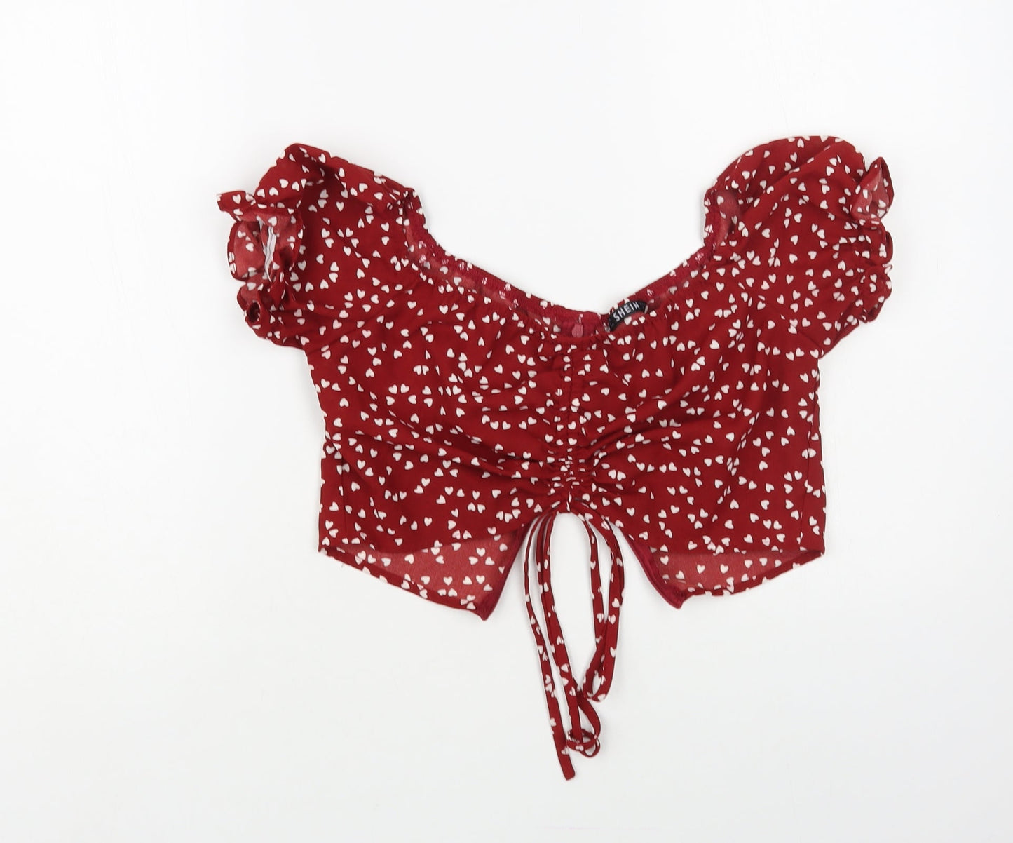 SheIn Womens Red Geometric Polyester Cropped Blouse Size XS Off the Shoulder - Heart Print