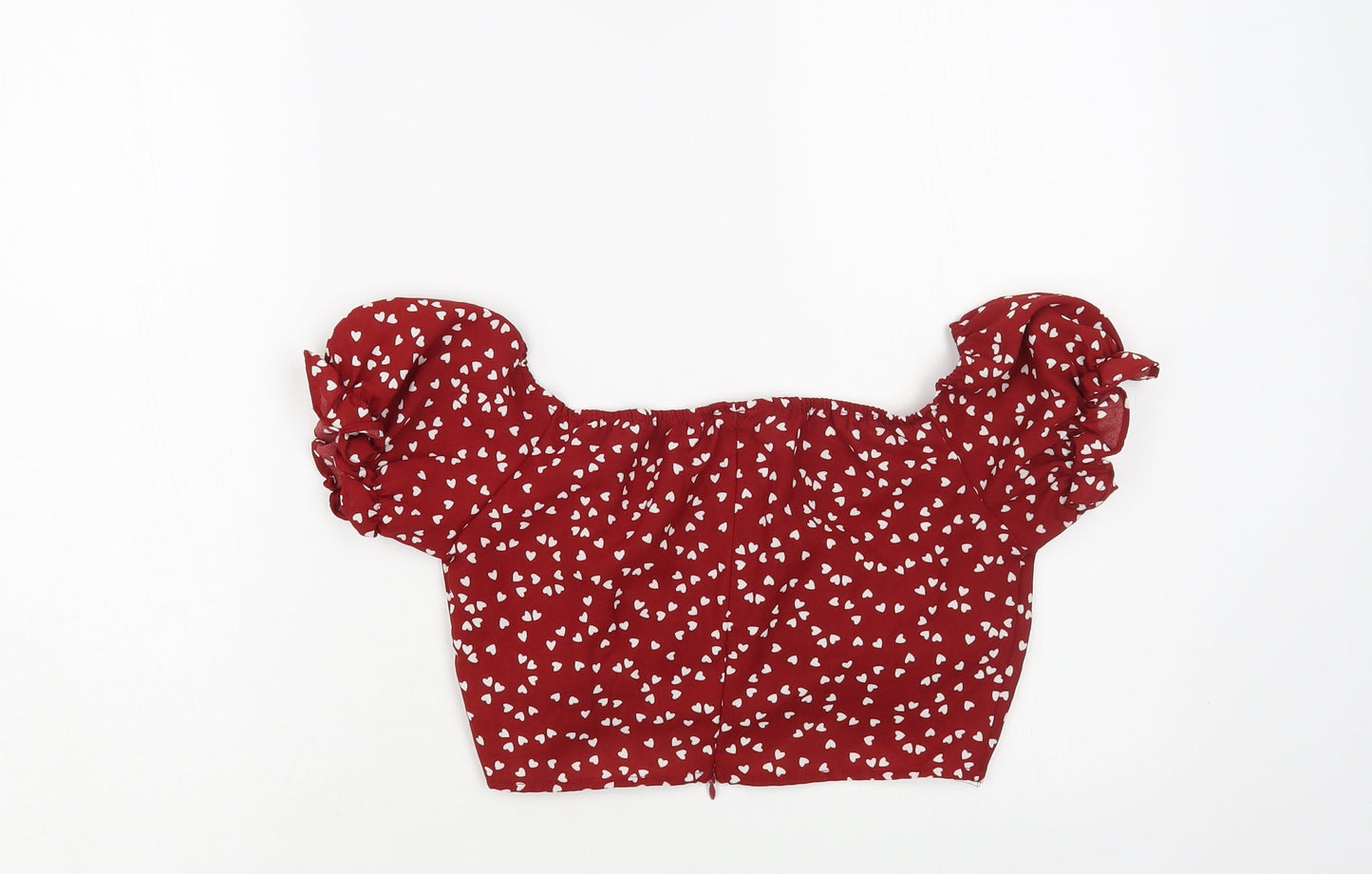 SheIn Womens Red Geometric Polyester Cropped Blouse Size XS Off the Shoulder - Heart Print