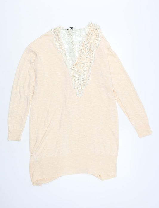 F&F Womens Pink V-Neck Acrylic Cardigan Jumper Size 14