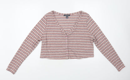 Primark Womens Pink V-Neck Striped Polyester Cardigan Jumper Size 14