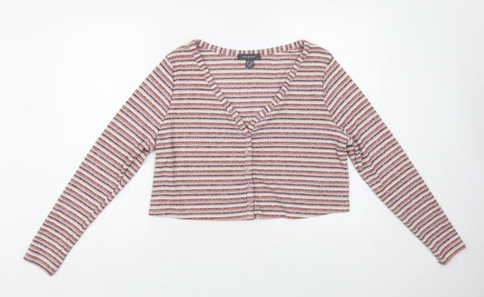 Primark Womens Pink V-Neck Striped Polyester Cardigan Jumper Size 14