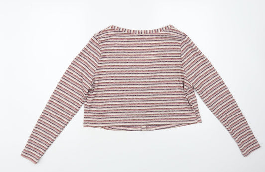 Primark Womens Pink V-Neck Striped Polyester Cardigan Jumper Size 14