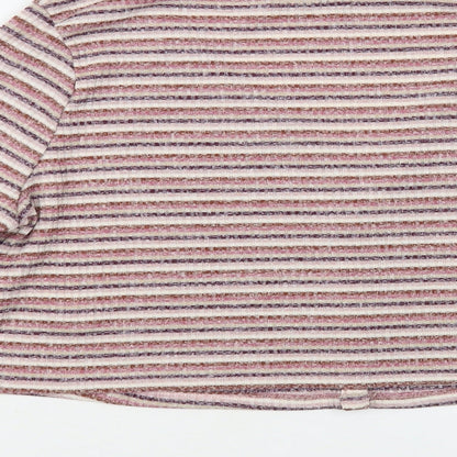 Primark Womens Pink V-Neck Striped Polyester Cardigan Jumper Size 14