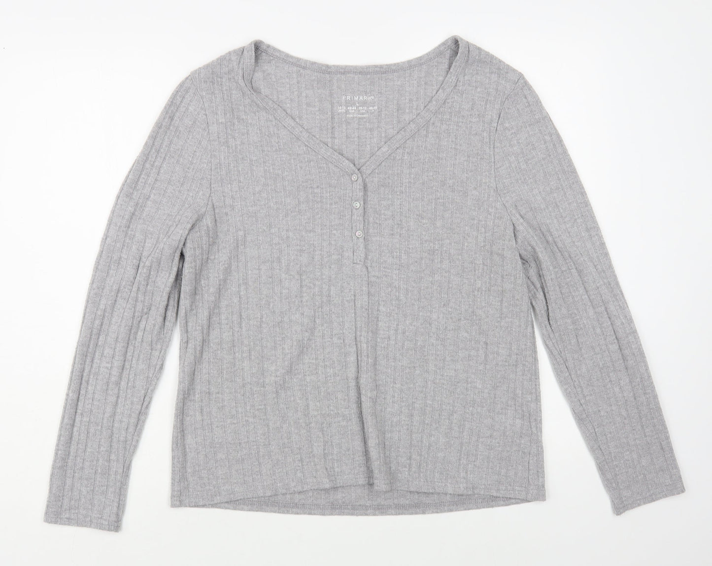 Primark Womens Grey V-Neck Polyester Pullover Jumper Size L