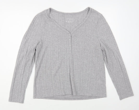 Primark Womens Grey V-Neck Polyester Pullover Jumper Size L