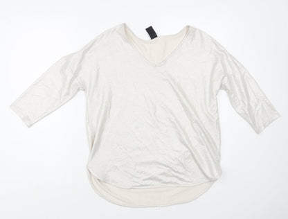 TU Womens Silver Polyester Basic Blouse Size 12 V-Neck - Metallic Look
