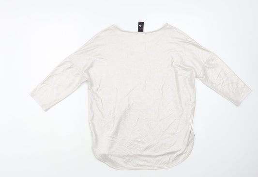 TU Womens Silver Polyester Basic Blouse Size 12 V-Neck - Metallic Look