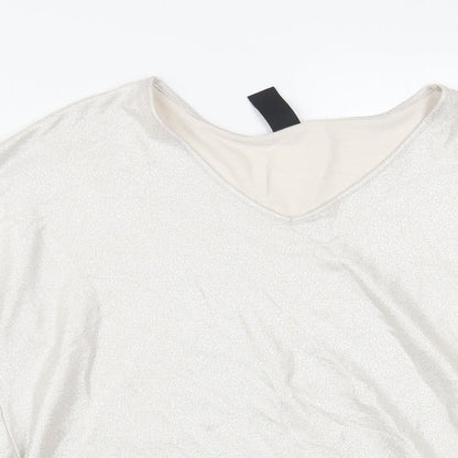 TU Womens Silver Polyester Basic Blouse Size 12 V-Neck - Metallic Look