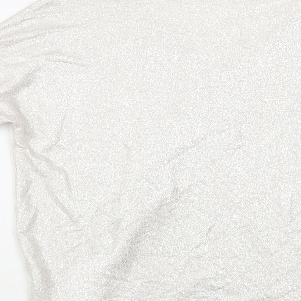 TU Womens Silver Polyester Basic Blouse Size 12 V-Neck - Metallic Look