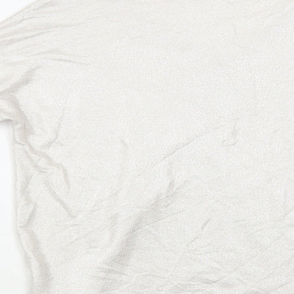 TU Womens Silver Polyester Basic Blouse Size 12 V-Neck - Metallic Look