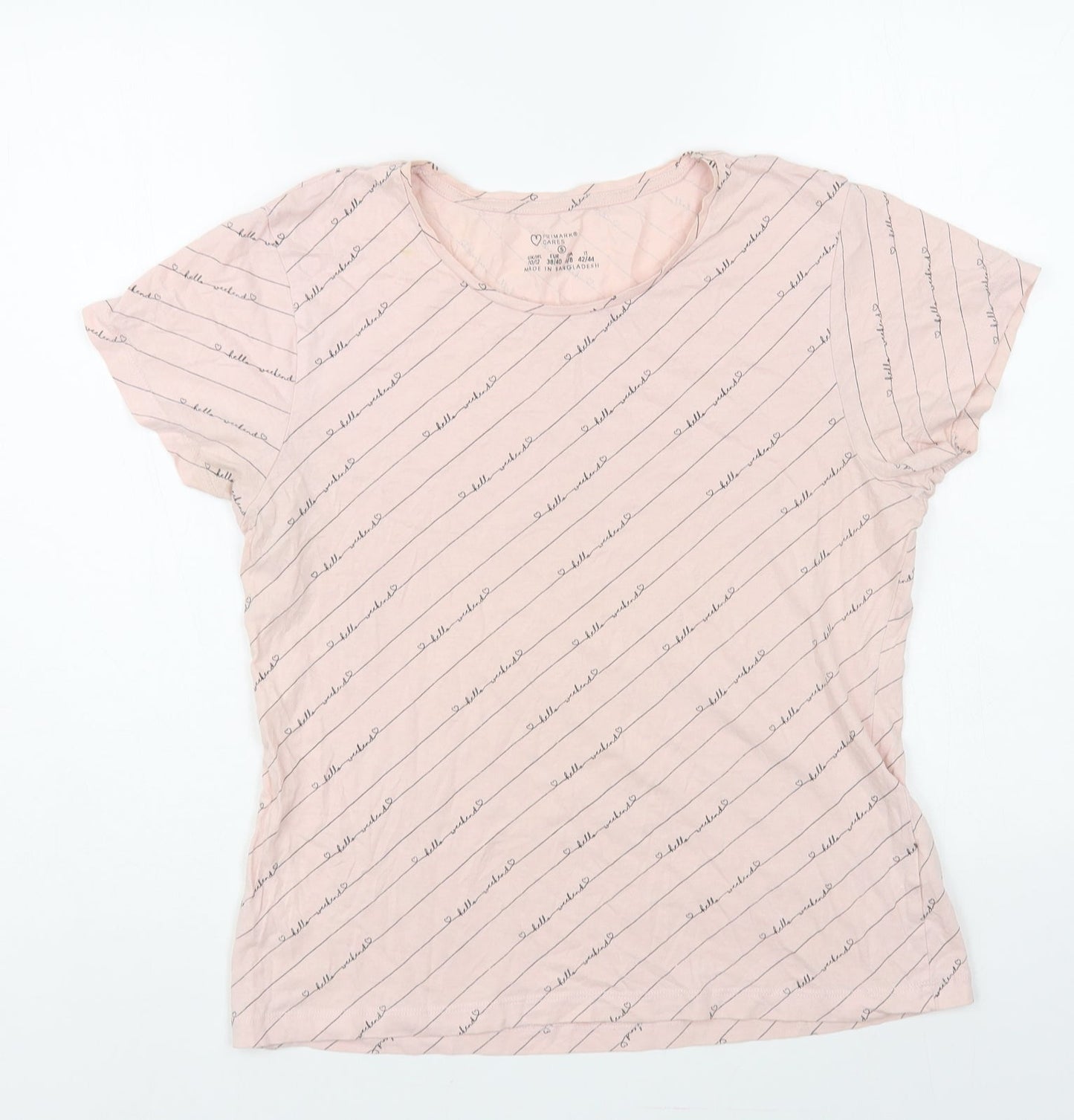 Primark Womens Pink Geometric Cotton Basic T-Shirt Size 10 Crew Neck - Hello Weekend