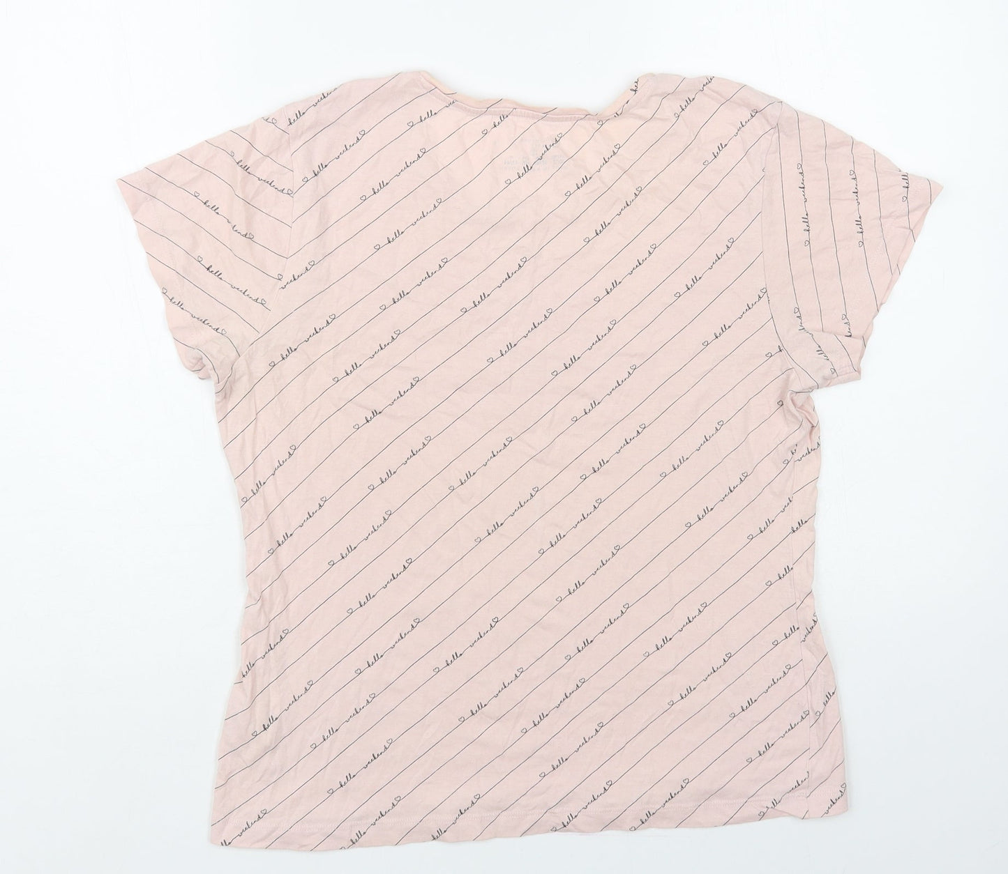 Primark Womens Pink Geometric Cotton Basic T-Shirt Size 10 Crew Neck - Hello Weekend