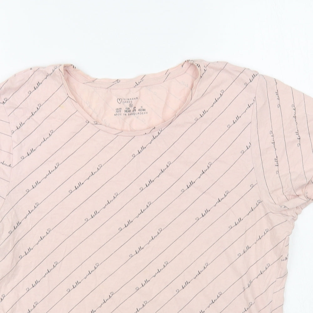 Primark Womens Pink Geometric Cotton Basic T-Shirt Size 10 Crew Neck - Hello Weekend