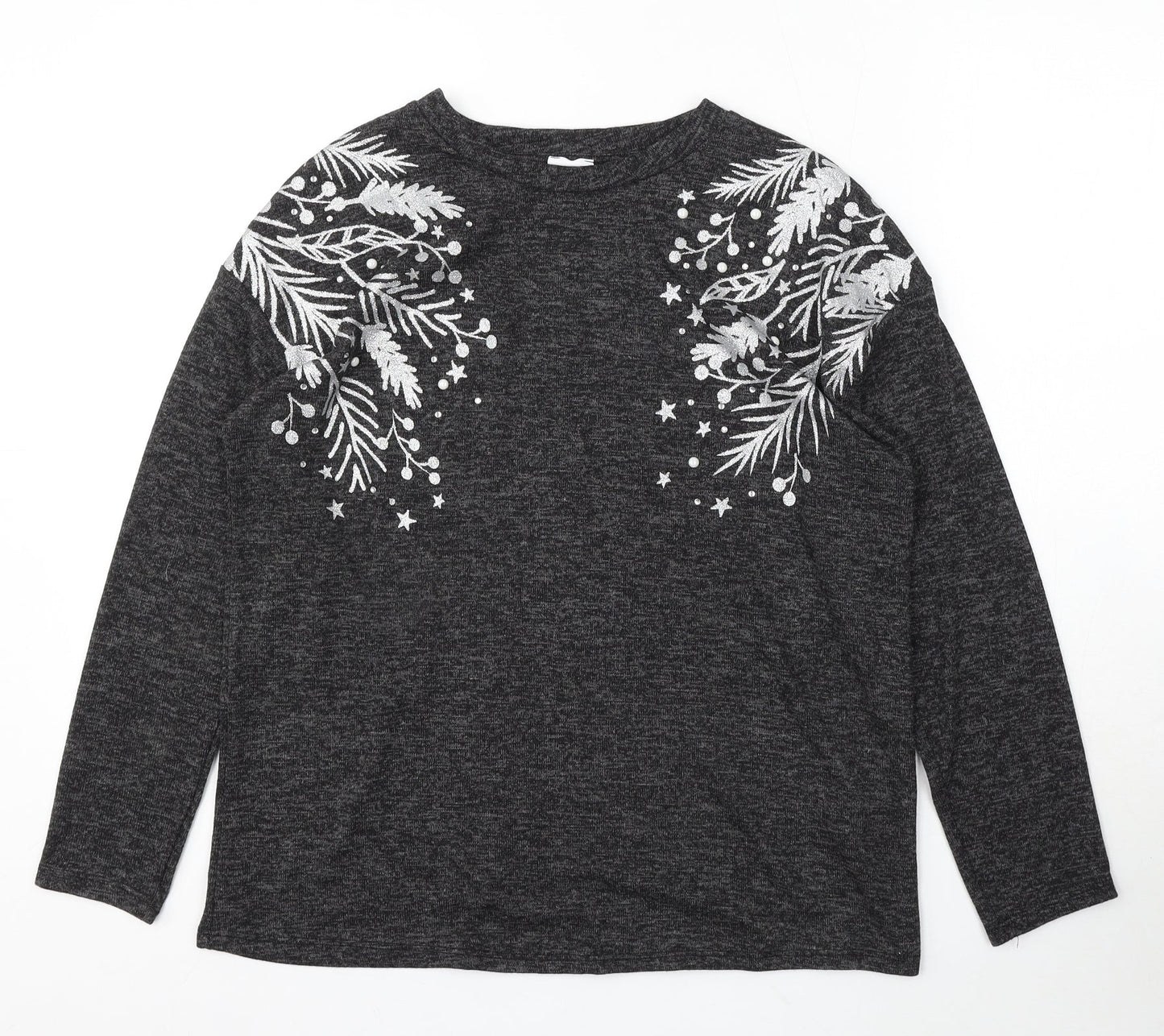 George Womens Grey Round Neck Geometric Polyester Pullover Jumper Size M