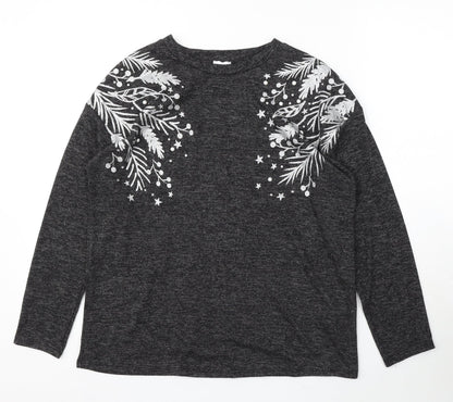 George Womens Grey Round Neck Geometric Polyester Pullover Jumper Size M