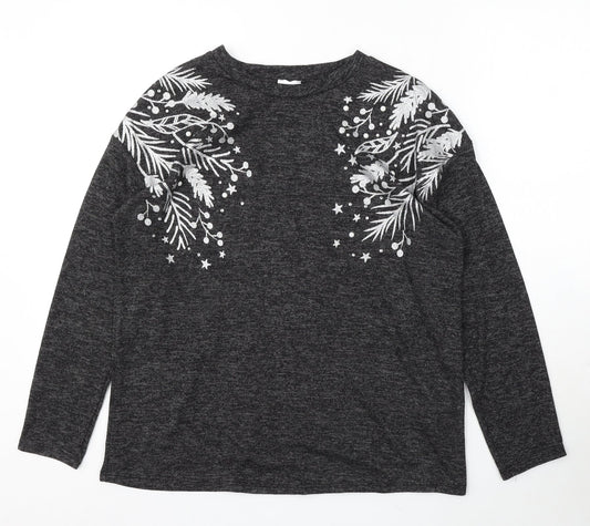 George Womens Grey Round Neck Geometric Polyester Pullover Jumper Size M