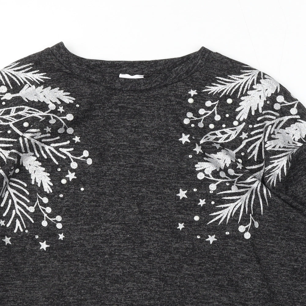 George Womens Grey Round Neck Geometric Polyester Pullover Jumper Size M