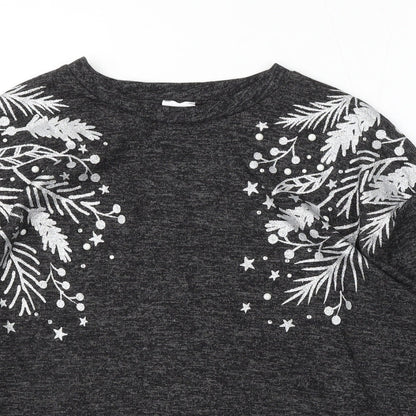 George Womens Grey Round Neck Geometric Polyester Pullover Jumper Size M