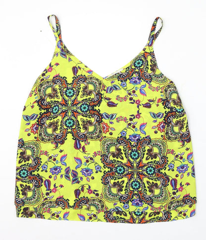 George Womens Yellow Geometric Polyester Basic Blouse Size M V-Neck