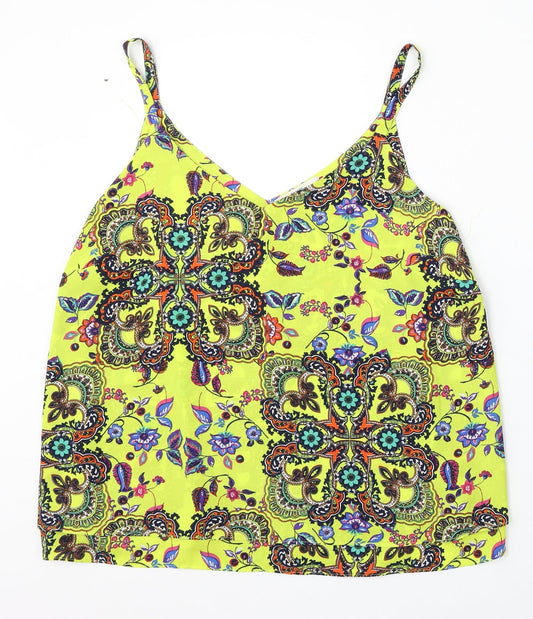 George Womens Yellow Geometric Polyester Basic Blouse Size M V-Neck