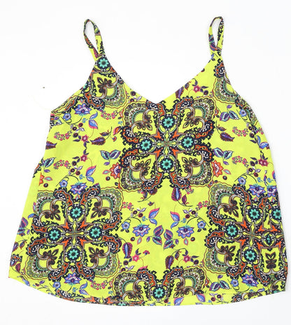 George Womens Yellow Geometric Polyester Basic Blouse Size M V-Neck