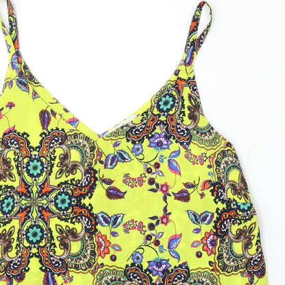 George Womens Yellow Geometric Polyester Basic Blouse Size M V-Neck