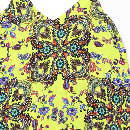 George Womens Yellow Geometric Polyester Basic Blouse Size M V-Neck