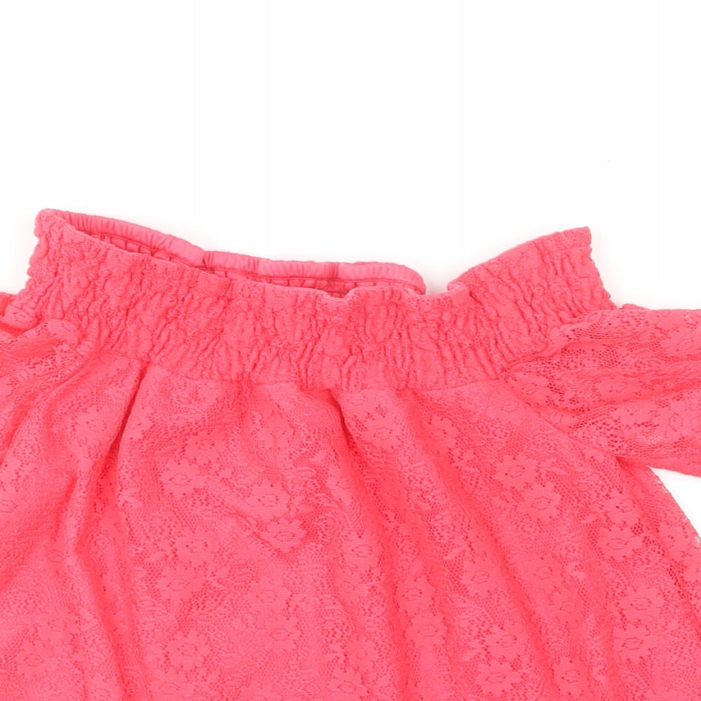 Primark Girls Pink Polyester Basic T-Shirt Size 10-11 Years Off the Shoulder
