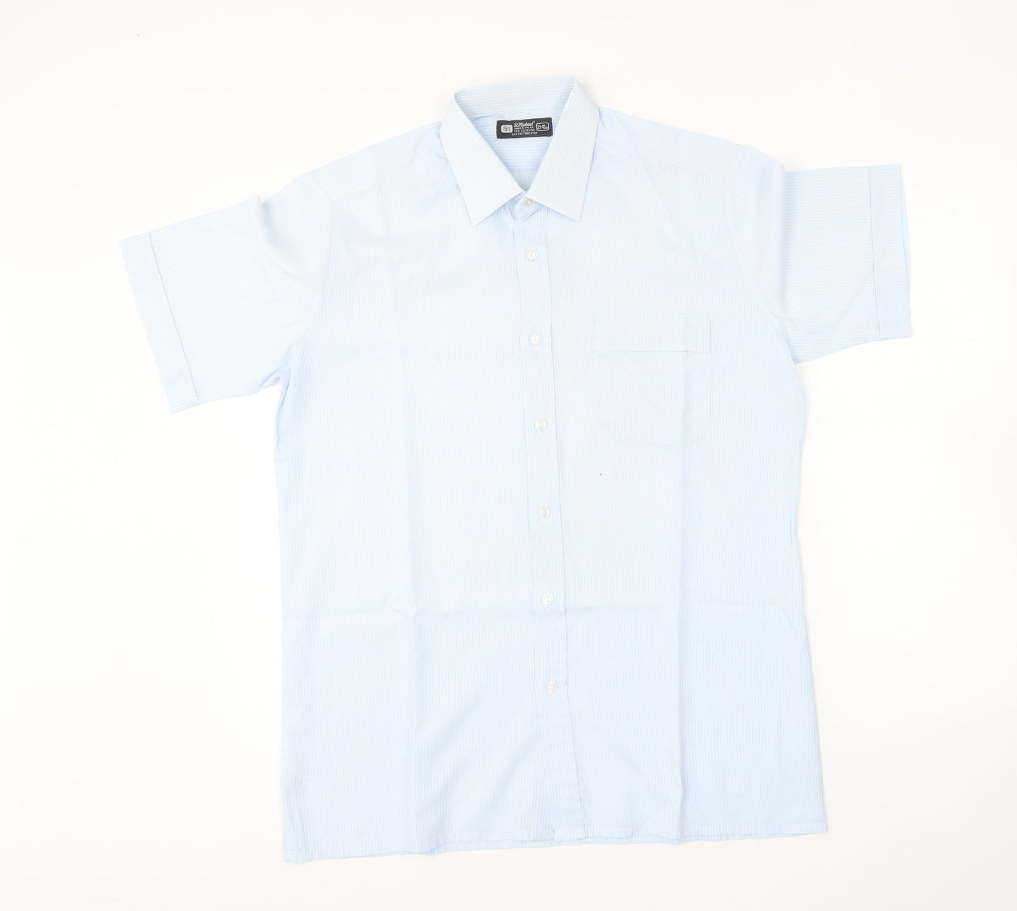 St Michael Mens Blue Polyester Button-Up Size 15.5 Collared