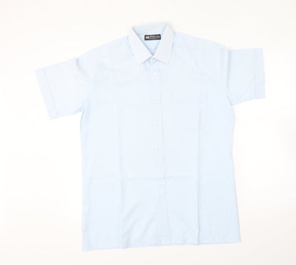 St Michael Mens Blue Polyester Button-Up Size 15.5 Collared