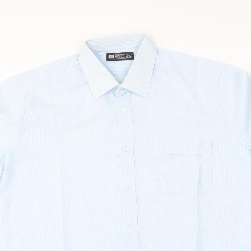 St Michael Mens Blue Polyester Button-Up Size 15.5 Collared