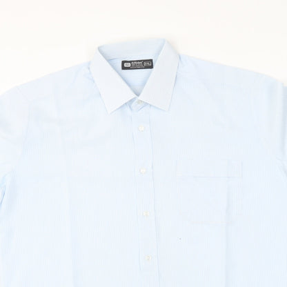 St Michael Mens Blue Polyester Button-Up Size 15.5 Collared