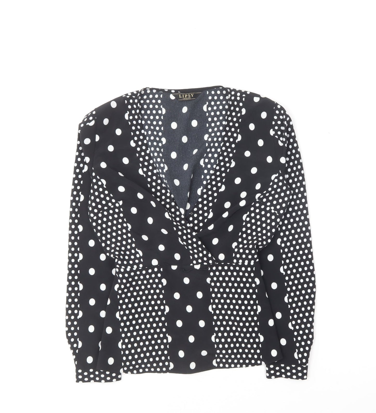 Lipsy Womens Black Polka Dot Polyester Basic Blouse Size 8 V-Neck