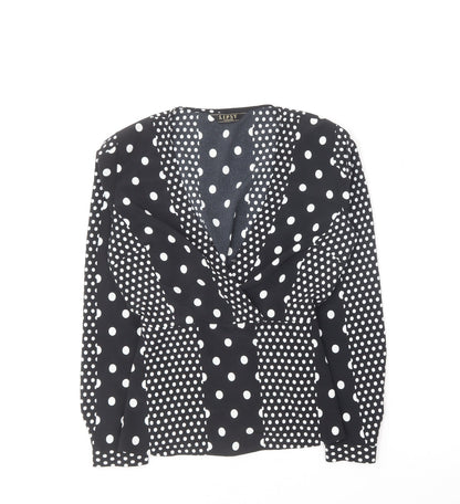 Lipsy Womens Black Polka Dot Polyester Basic Blouse Size 8 V-Neck