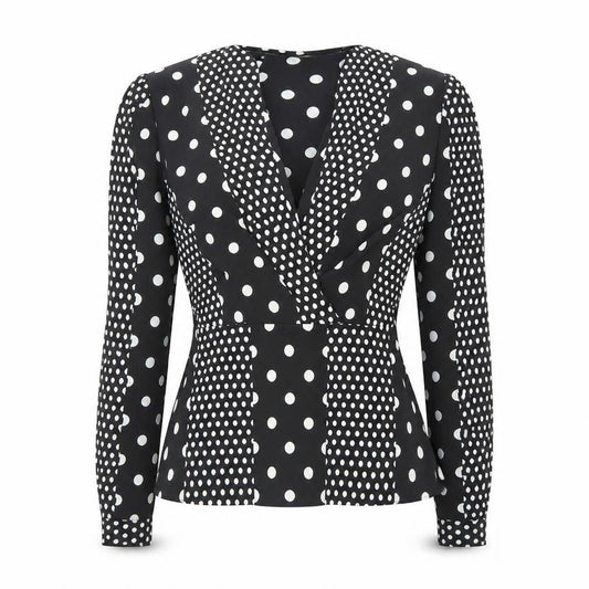 Lipsy Womens Black Polka Dot Polyester Basic Blouse Size 8 V-Neck