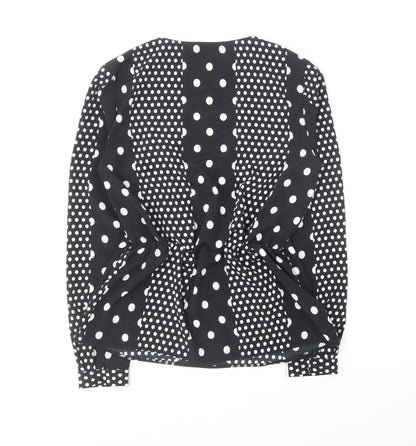 Lipsy Womens Black Polka Dot Polyester Basic Blouse Size 8 V-Neck
