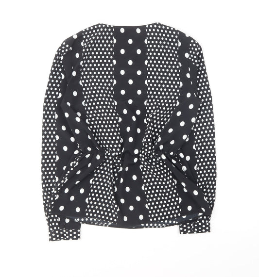 Lipsy Womens Black Polka Dot Polyester Basic Blouse Size 8 V-Neck