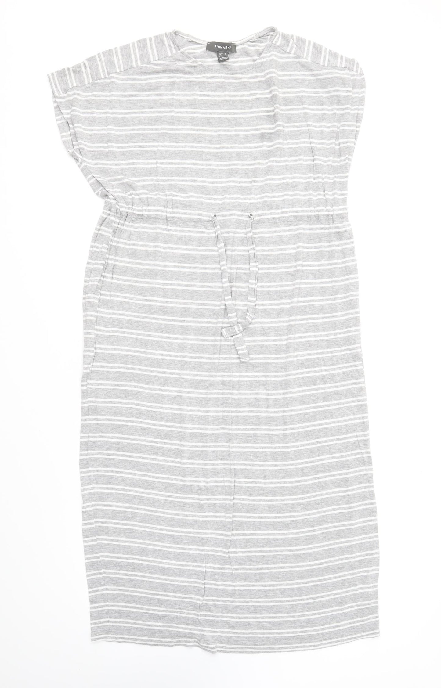 Primark Womens Grey Striped Viscose Skater Dress Size 10 Round Neck