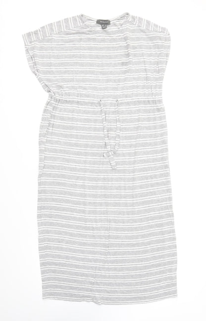 Primark Womens Grey Striped Viscose Skater Dress Size 10 Round Neck