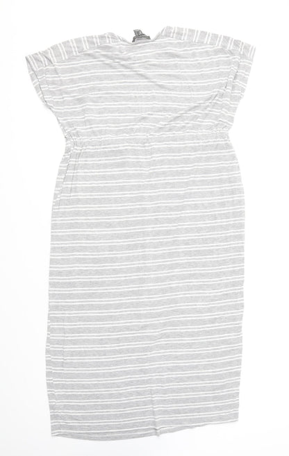 Primark Womens Grey Striped Viscose Skater Dress Size 10 Round Neck