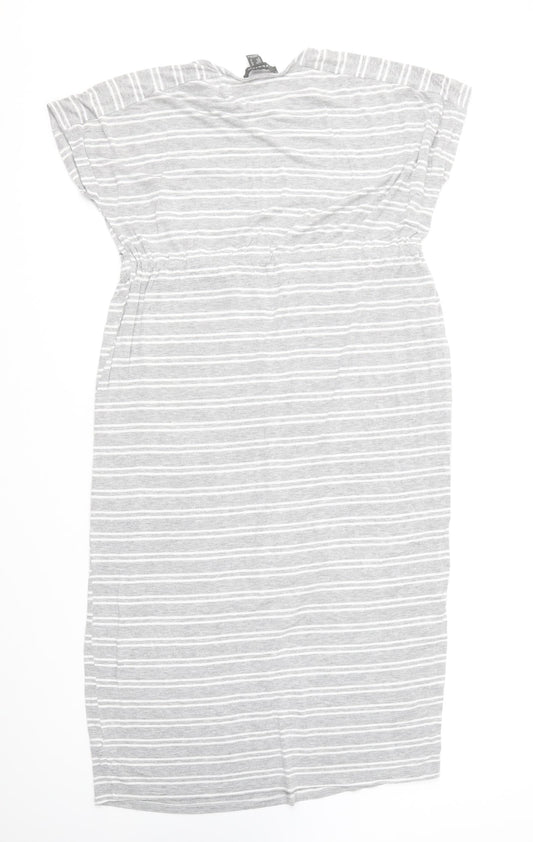 Primark Womens Grey Striped Viscose Skater Dress Size 10 Round Neck
