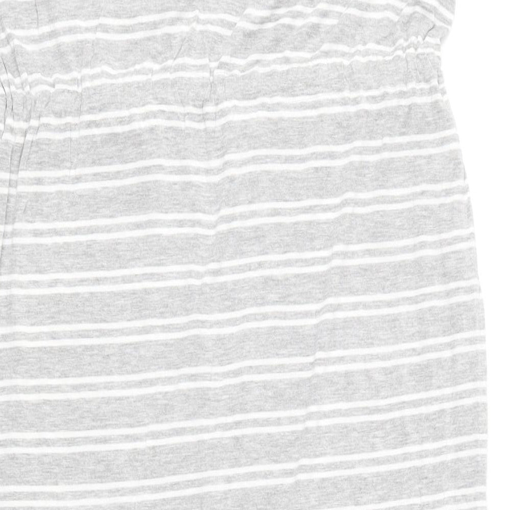 Primark Womens Grey Striped Viscose Skater Dress Size 10 Round Neck