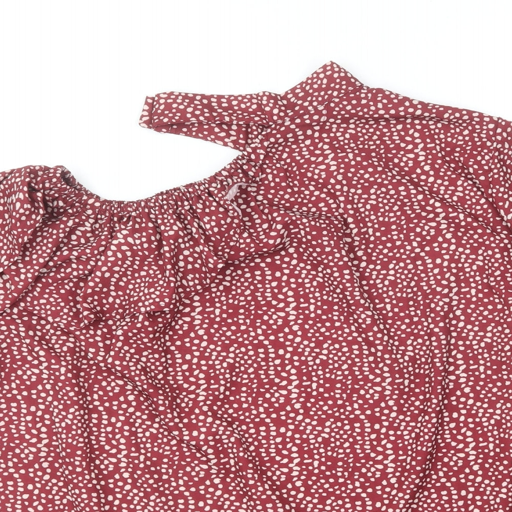 SheIn Womens Red Polka Dot Polyester Basic Blouse Size L Halter