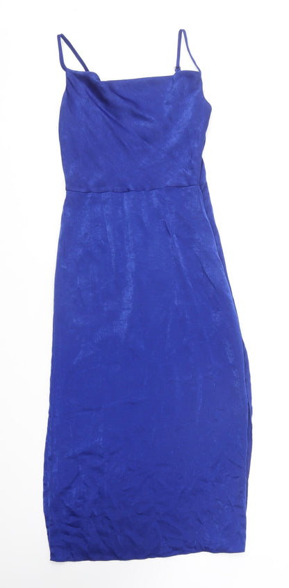Primark Womens Blue Polyester Slip Dress Size 4 Square Neck