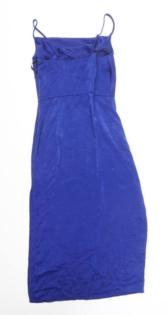 Primark Womens Blue Polyester Slip Dress Size 4 Square Neck